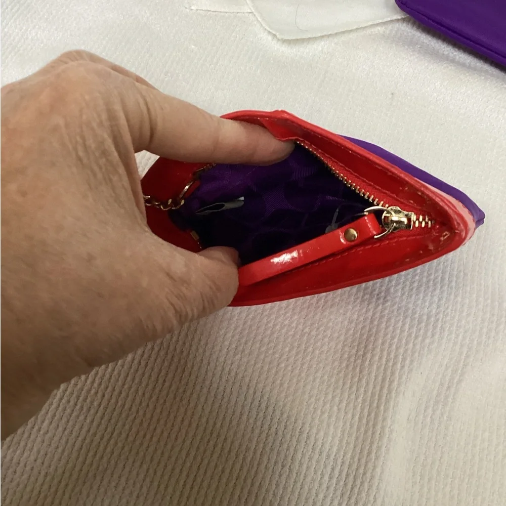kate spade PurpleNylon and Red Patent Leather Zipper 2 pc Pouch set.  NWT - Picture 6 of 13